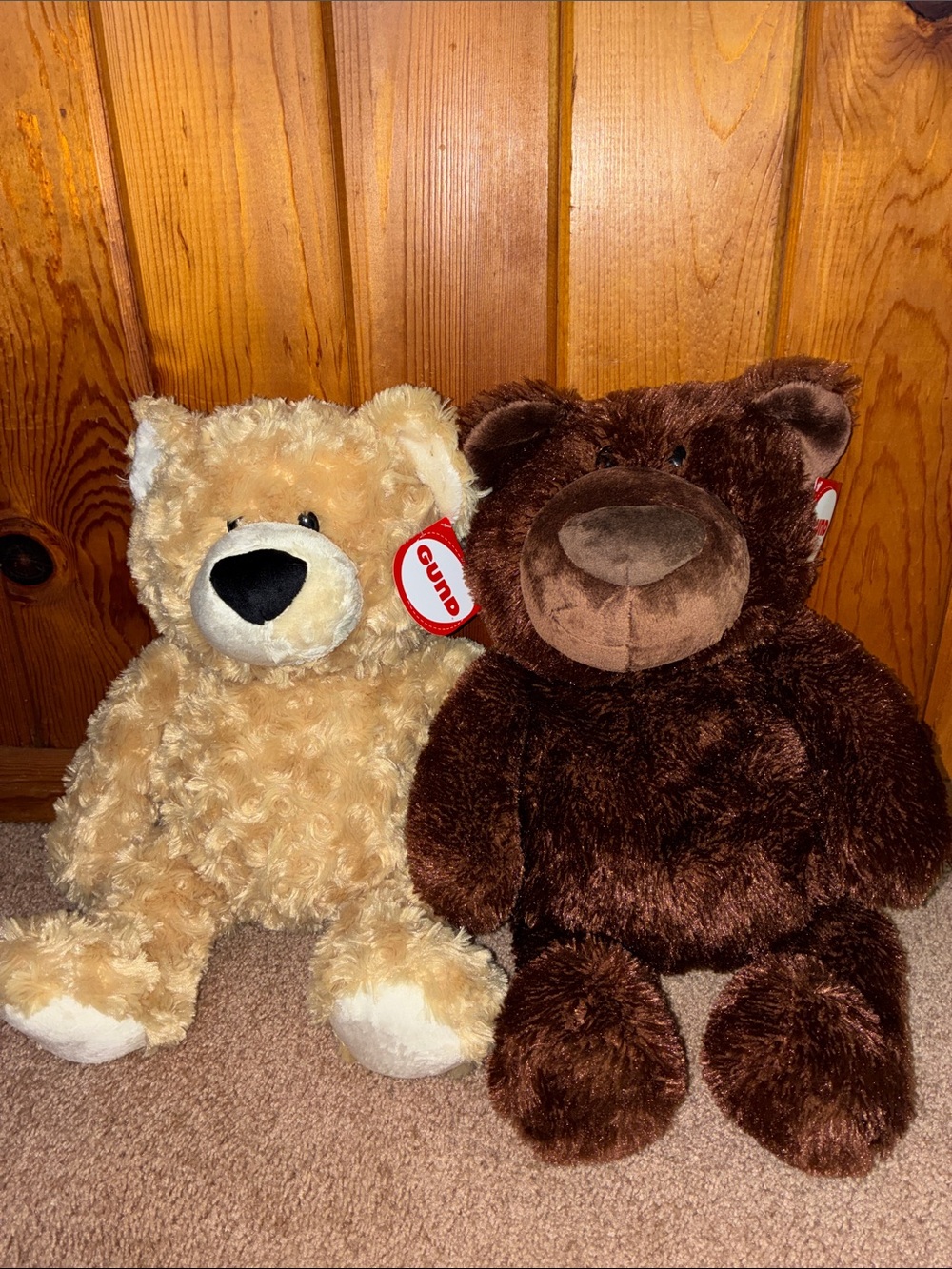 Gund Plush Bear Pair - Cream and Brown Snuggly Teddy Duo